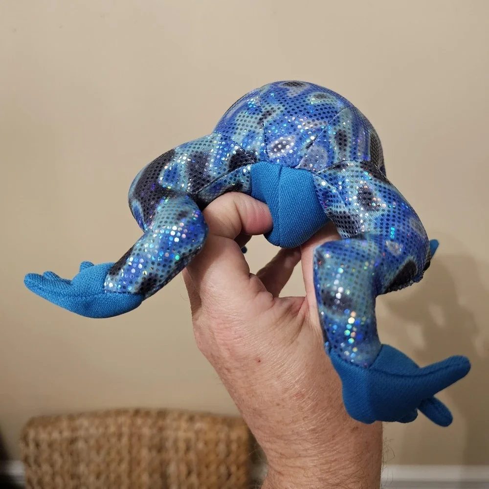 Frog‎ Plush Stuffed Animal Toy Small Blue Sparkle Glitter Sequin Soft Cute Decor